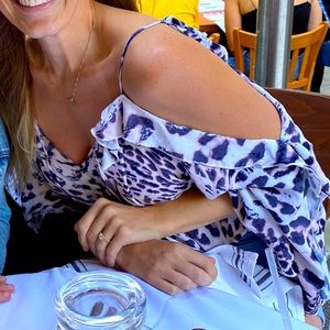 Off the Shoulder Long Sleeve Leopard Print Crop Blouse